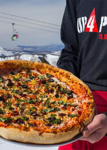 A massive pizza at Up 4 Pizza atop Snowmass