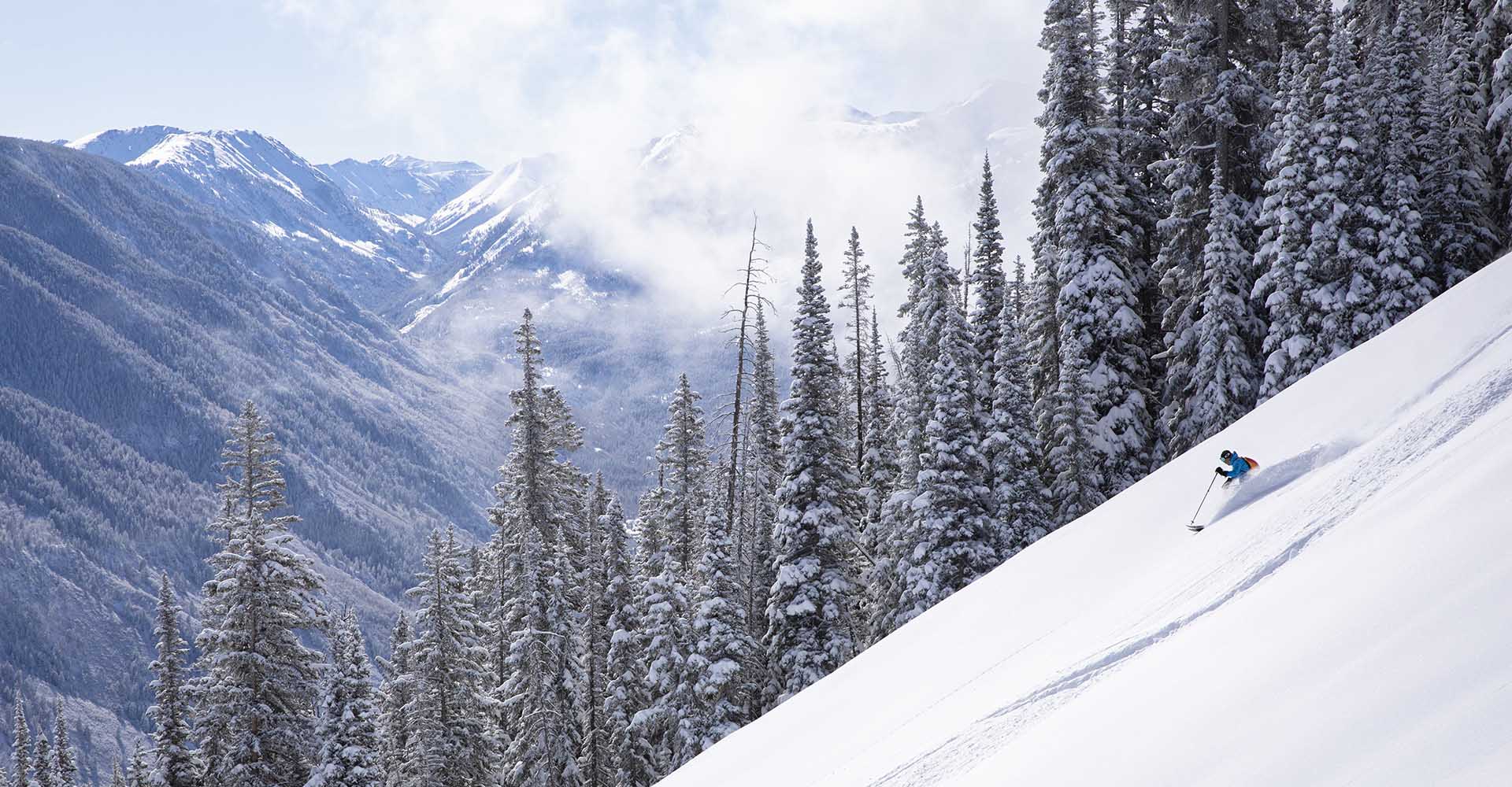 A skier enjoys perfect powder conditions on Aspen Mountain.