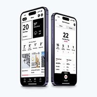 small app image, with two phone screens displaying winter versions of the app