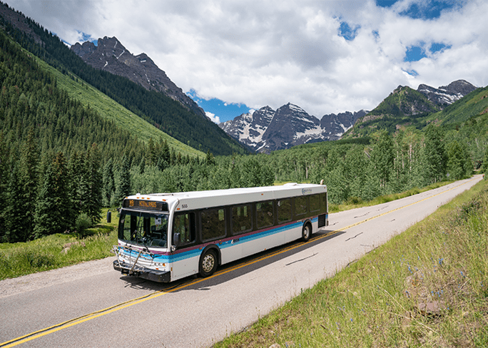 RFTA bus on the road up to Maroon Bells from Aspen Highlands