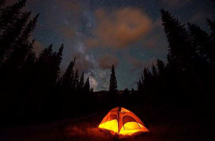 A tent under a starry sky near Aspen Colorado