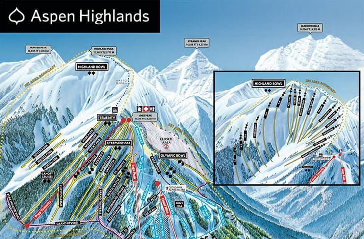Aspen Highlands winter trail map