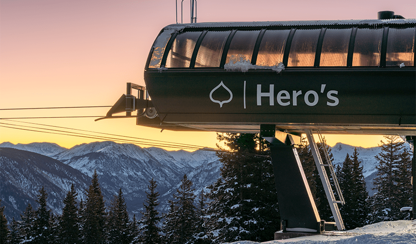 Sunset view of new Hero's lift at Aspen Mountain 